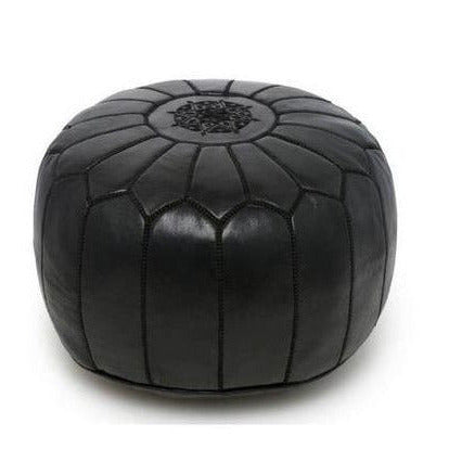 Handmade Moroccan Leather Pouf – Monochrome Black – front view