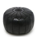 Handmade Moroccan Leather Pouf – Monochrome Black – front view