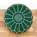 Handmade Moroccan Leather Pouf – Emerald Green – front view