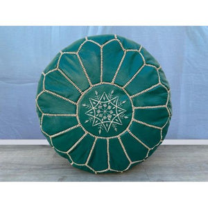Handmade Moroccan Leather Pouf – Emerald Green – detail view 2