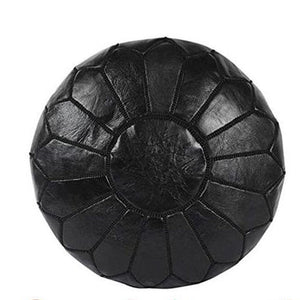 Handmade Moroccan Leather Pouf – Monochrome Black – detail view 2