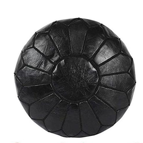 Handmade Moroccan Leather Pouf – Monochrome Black – detail view 2