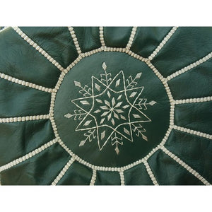 Handmade Moroccan Leather Pouf – Forest Green – detail view 2