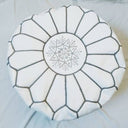 Handmade Moroccan Leather Pouf – White & Gray – detail view 2