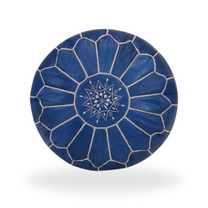 Handmade Moroccan Leather Pouf – Indigo Blue – detail view 2