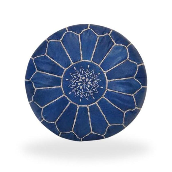 Handmade Moroccan Leather Pouf – Indigo Blue – detail view 2