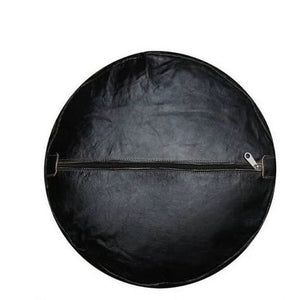 Handmade Moroccan Leather Pouf – Monochrome Black – detail view 3