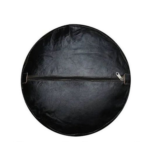 Handmade Moroccan Leather Pouf – Monochrome Black – detail view 3